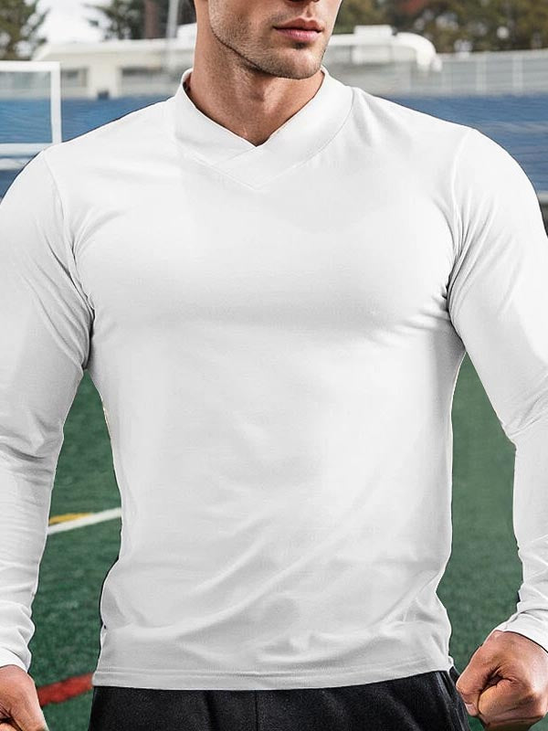 Mens Solid Color Fitness V-Neck T-Shirt SKUK77666