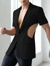 Men's Deconstructed Waist Cut Out Short Sleeve Blazer SKUL57674