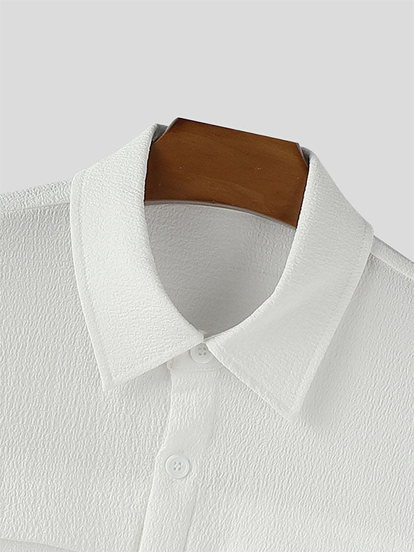 Men's Solid Color Textured Long Sleeve Shirt SKUL31742