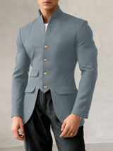 Men's Irregular Hem Stand Collar Long Sleeve Blazer SKUL49851