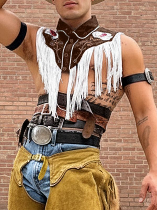 Men's Floral Embroidery Tassel Patchwork Shirt SKUL25113