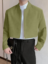 Men's Solid Color Stand Collar Cropped Long Sleeve Blazer SKUL46005