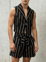 Men's Avant-Garde Striped Cropped Lapel Two Pieces Outfit SKUL61886
