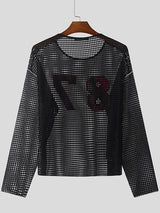 Mens Number Print Hollow Out Long Sleeve T-Shirt SKUK81544