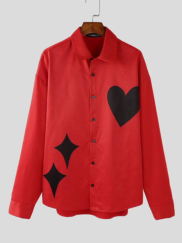 Mens Valentine's Day Heart Print Long Sleeve Shirt SKUK77320