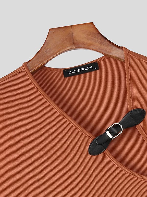 Men's Leather Strap Knit Cropped Tank SKUL51042