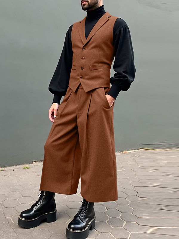 Men's Solid Color Textured Two Pieces Outfit SKUL35110