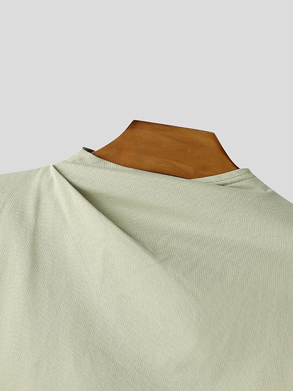 Men's Solid Color Mock Neck Base Short Sleeve T-shirt SKUL47686