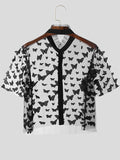 Mens Sexy 3D Butterfly Pattern Short Sleeve Crop Shirt SKUK61524