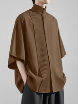 Men's Avant-Garde Accordion-Pleated Batwing Shirt SKUL50543