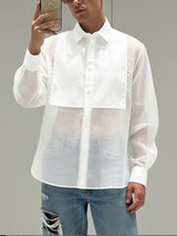 Men's Sheer Mesh Patchwork Long Sleeve Shirt SKUL47611