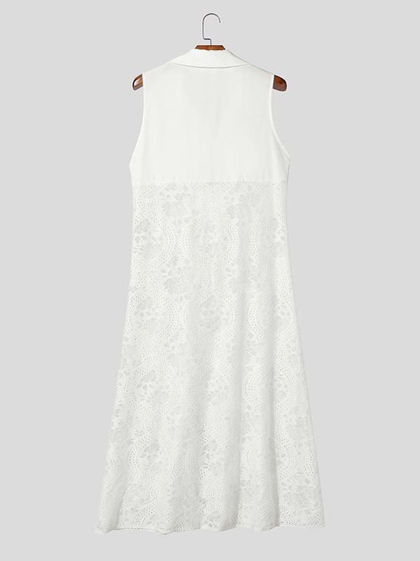 Men's Sheer Lace Patchwork Sleeveless Cardigan SKUL38958