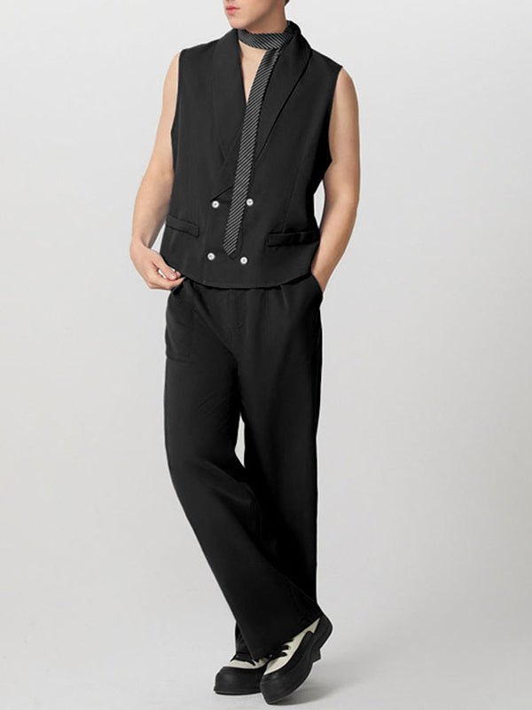 Mens Solid Color Double-Breasted Two Pieces Outfit SKUK76967