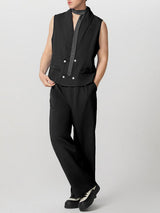 Mens Solid Color Double-Breasted Two Pieces Outfit SKUK76967