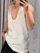 Mens Solid Color Satin U-Neck Tank SKUK70411