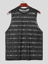 Mens Striped Mesh See Through Sleeveless Vest SKUK48903