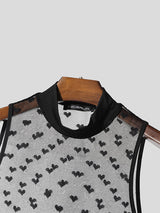 Mens Heart Print Sheer Mesh Bodysuit SKUL13903