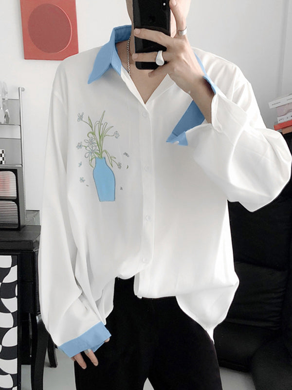 Mens Vase Embroidery Long-Sleeve Shirt SKUK71154