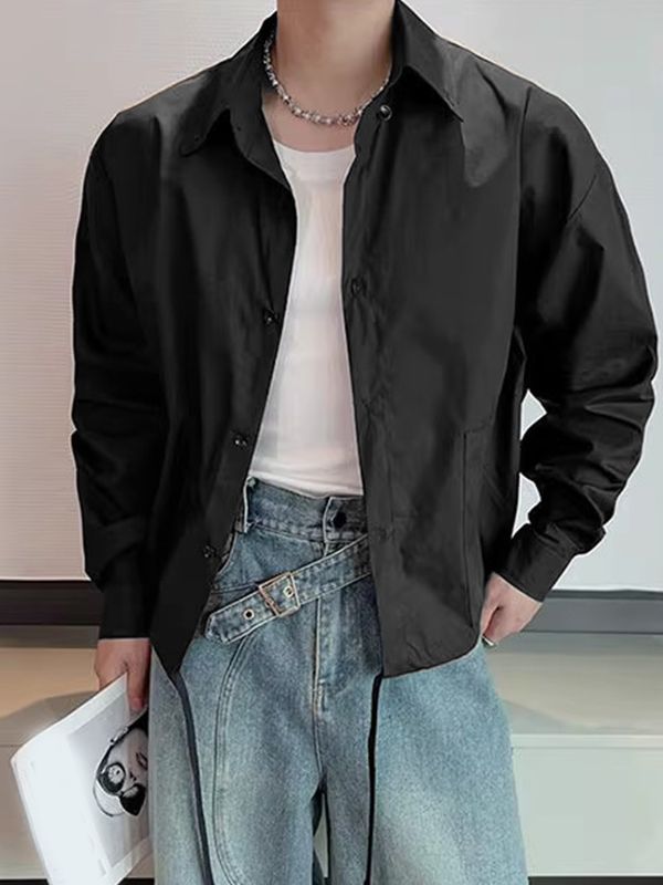 Men's Solid Drawstring Long Sleeve Shirt SKUL35117