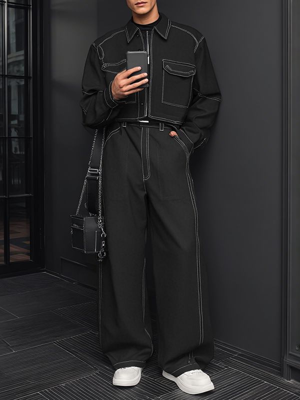 Men's Color Block Line Casual Two Pieces Outfit SKUL30577