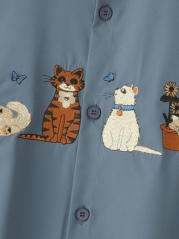 Men's Animal Embroidery Casual Shirt SKUL40213