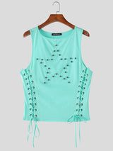 Men's Avant-Garde Y2K Lace-Up Studded Star Cropped Fitted Muscle Tank SKUL63068