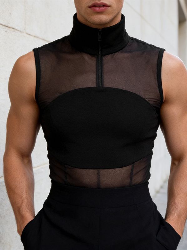 Men's Sheer Mesh Half Zip Tank SKUL63108