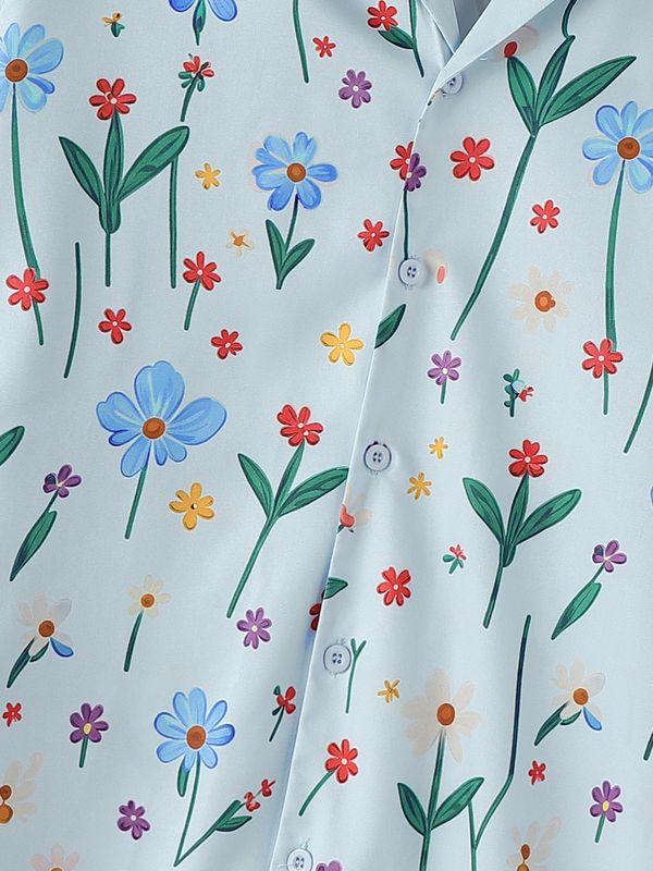 Men's Vintage Holiday Floral Print Camp Collar Short Sleeve Shirt SKUL73591