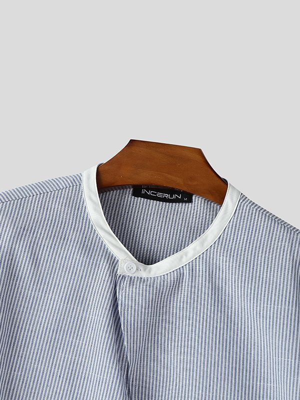 Men's Stripe Fake Two Piece Design Long Sleeve Shirt SKUL47788