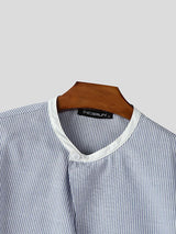 Men's Stripe Fake Two Piece Design Long Sleeve Shirt SKUL47788