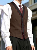 Men's Vintage Gentleman Formal Wedding Contrast Trim V-Neck Waistcoat SKUL83505