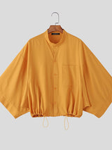 Men's Drawstring Hem Loose Long Sleeve Shirt SKUL51865