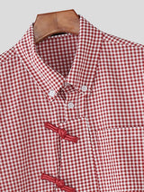 Men's Plaid Chinese Knot Long Sleeve Shirt SKUL50075