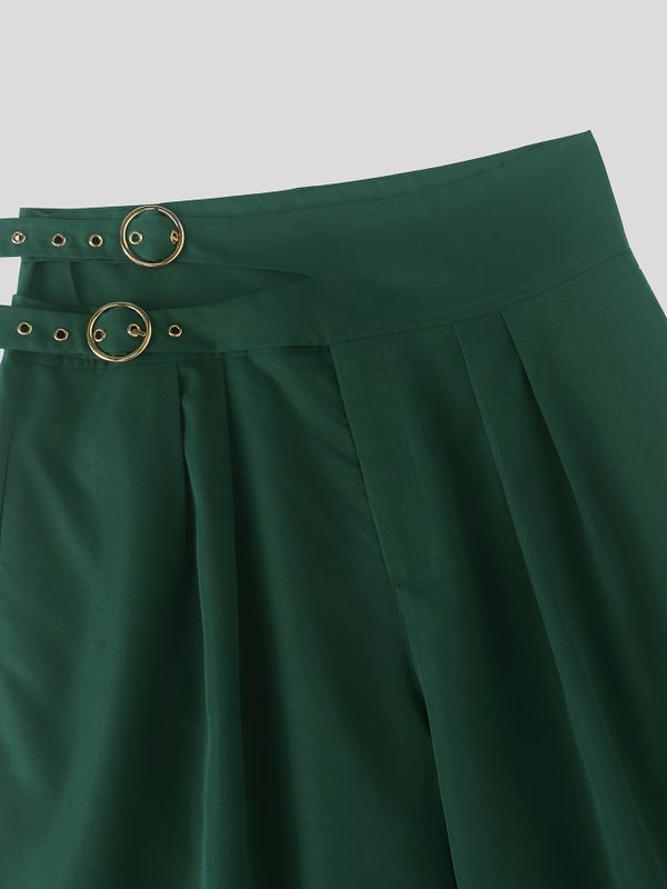 Men's Avant-Garde Gothic High Waist Buckle Wide Leg Culotte Pant SKUL65884
