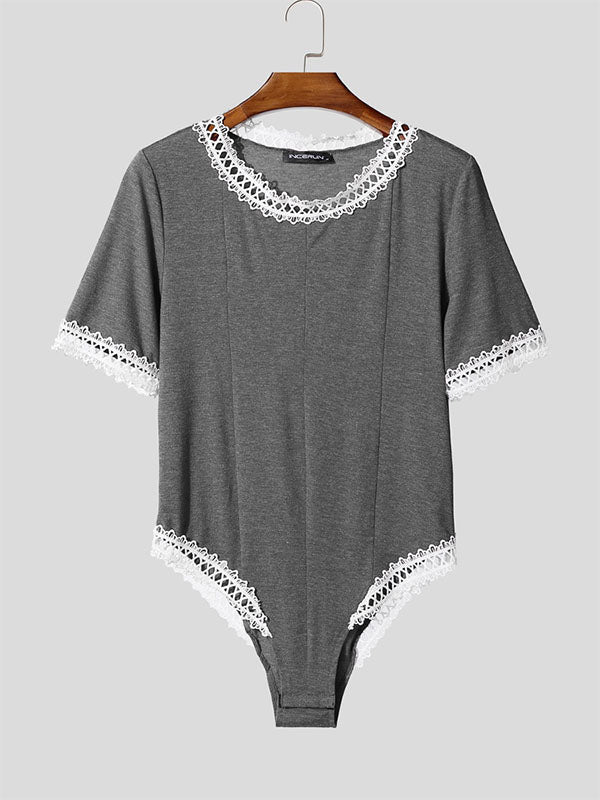 Men's Lace Trim Short Sleeve Bodysuit SKUL22202