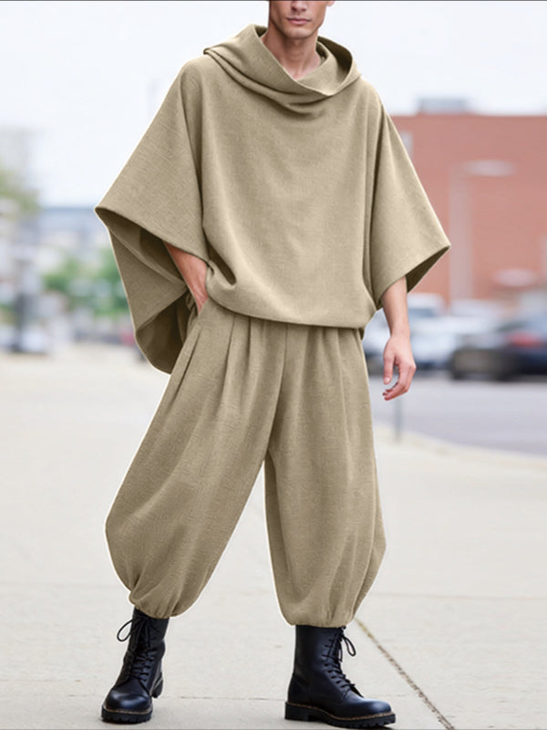 Men's Solid Color Hooded Neck Scarf Two Pieces Outfit SKUL42297