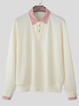 Men's Solid Color Striped Turn Down Collar Long Sleeve Shirt SKUL43649