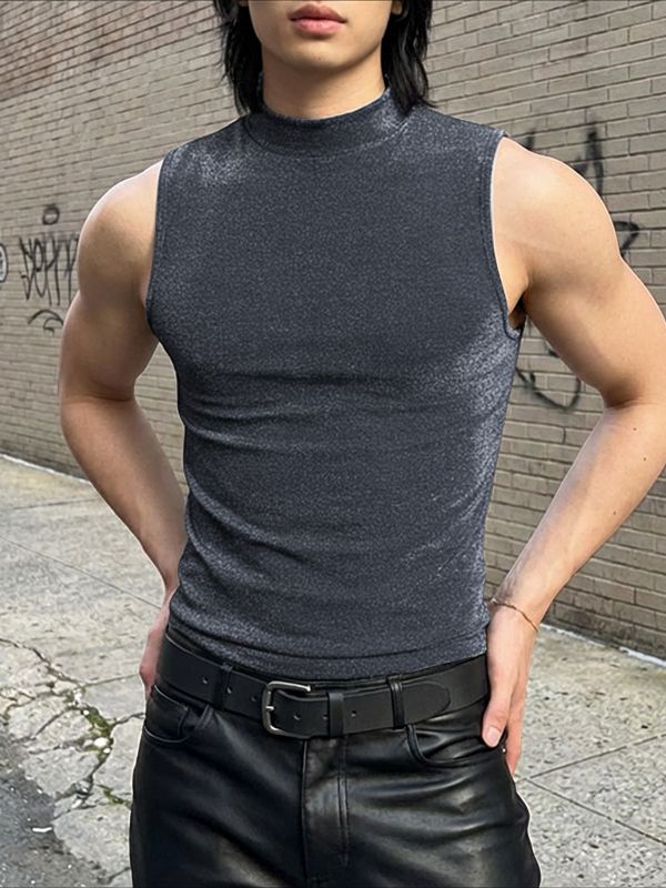 Men's Solid Color Shiny Tank SKUL53153