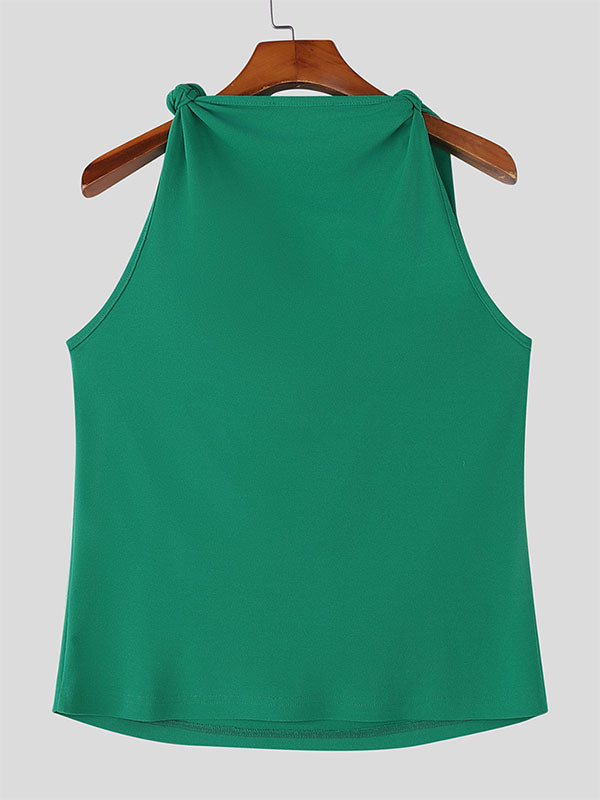 Mens Solid Color Textured Twist Design Tank SKUL12457