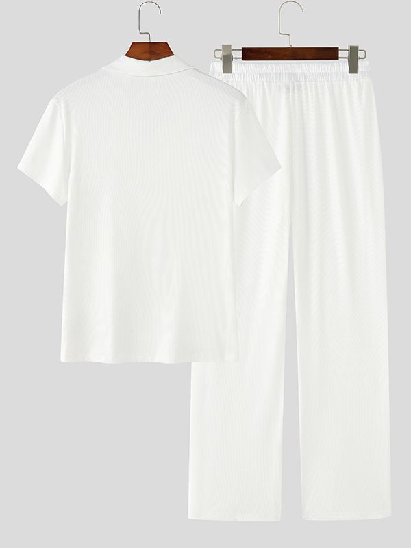 Men's Solid Color Textured Two Pieces Outfit SKUL38998