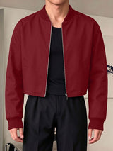 Men's Clean-Fit Minimalist Daily Commute Ribbed Stand Collar Zipper Boxy Jacket SKUL86037