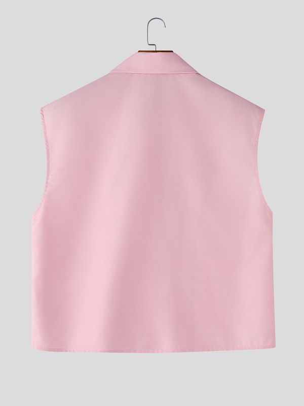 Men's Avant-Garde Futuristic Pointed Collar Colorblock Piping Sleeveless Shirt SKUL66063