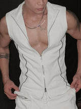 Mens Solid Double Zipper Sleeveless Tank SKUK99921