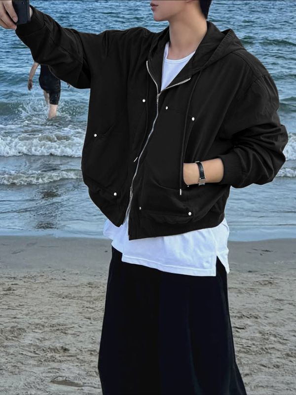 Men's Deconstructed Cropped Zip Long Sleeve Hoodie SKUL40098