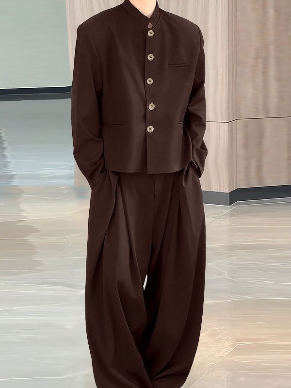 Men's Solid Button Two Pieces Outfit SKUL30566