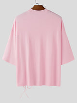 Mens Solid Color Textured Drawstring Short Sleeve T-Shirt SKUL16850