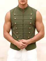 Men's Vintage Steampunk Military Hussar Stand Collar Sleeveless Waistcoat SKUL76355