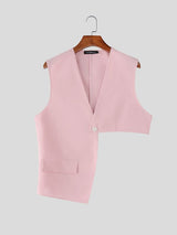 Men's Solid Color Deconstructed Cropped Waistcoat SKUL53021