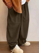 Men's Vintage Japanese Harajuku Corduroy Wide-Leg Drape Cargo Pant SKUL73670