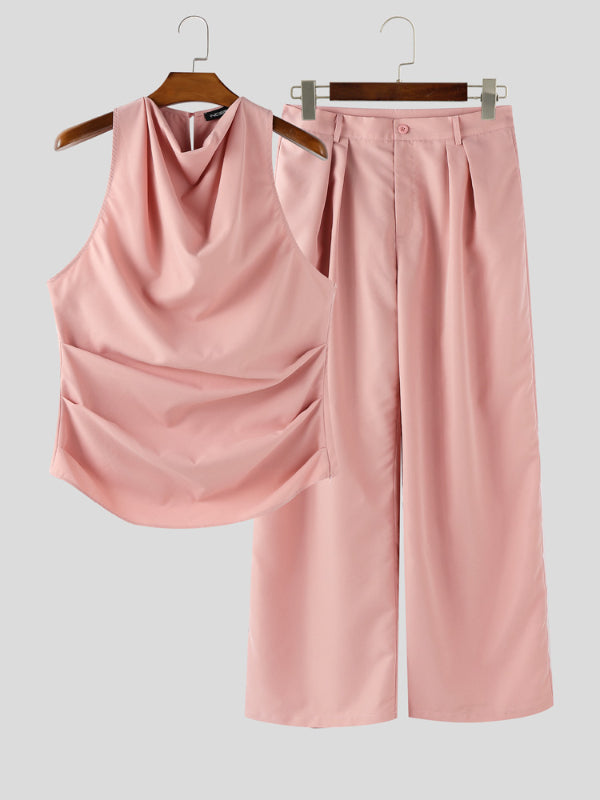 Men's Solid Color Halter Casual Two Pieces Outfit SKUL20254